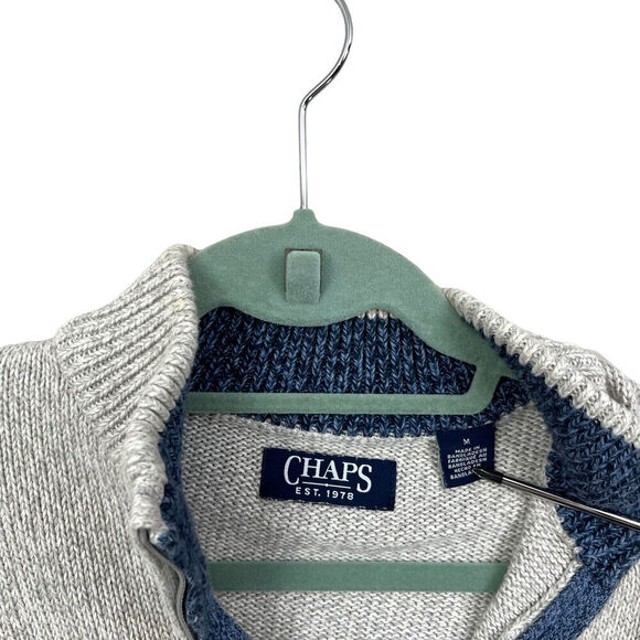 Chaps Sweater Mock Collar Quarter Zip Striped Heather Gray Beige Blue Men Sz M - Picture 4 of 6